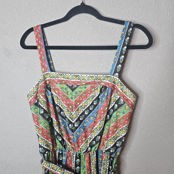 Vtg MC of Boston Dress Size 14 Womens Colorful Floral Striped 70s Sundress - Picture 2 of 14